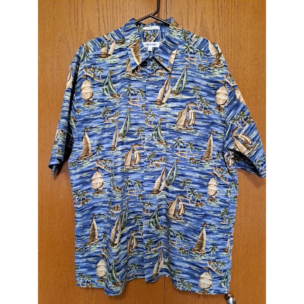 Pierre Cardin Men's Cotton Short Sleeve Button-Up Boat Print Shirt XL
